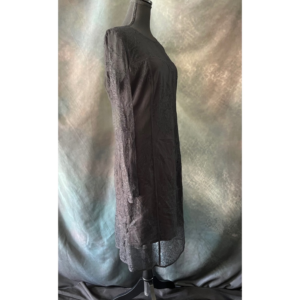 Donna Karan New York Black Lace Overlay Long Sleeve Midi Dress Size Large - Picture 6 of 9